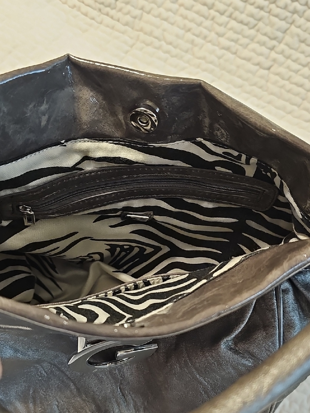 Guess Metallic Gunmetal Shoulder Hobo with G Emblem - Picture 5 of 9